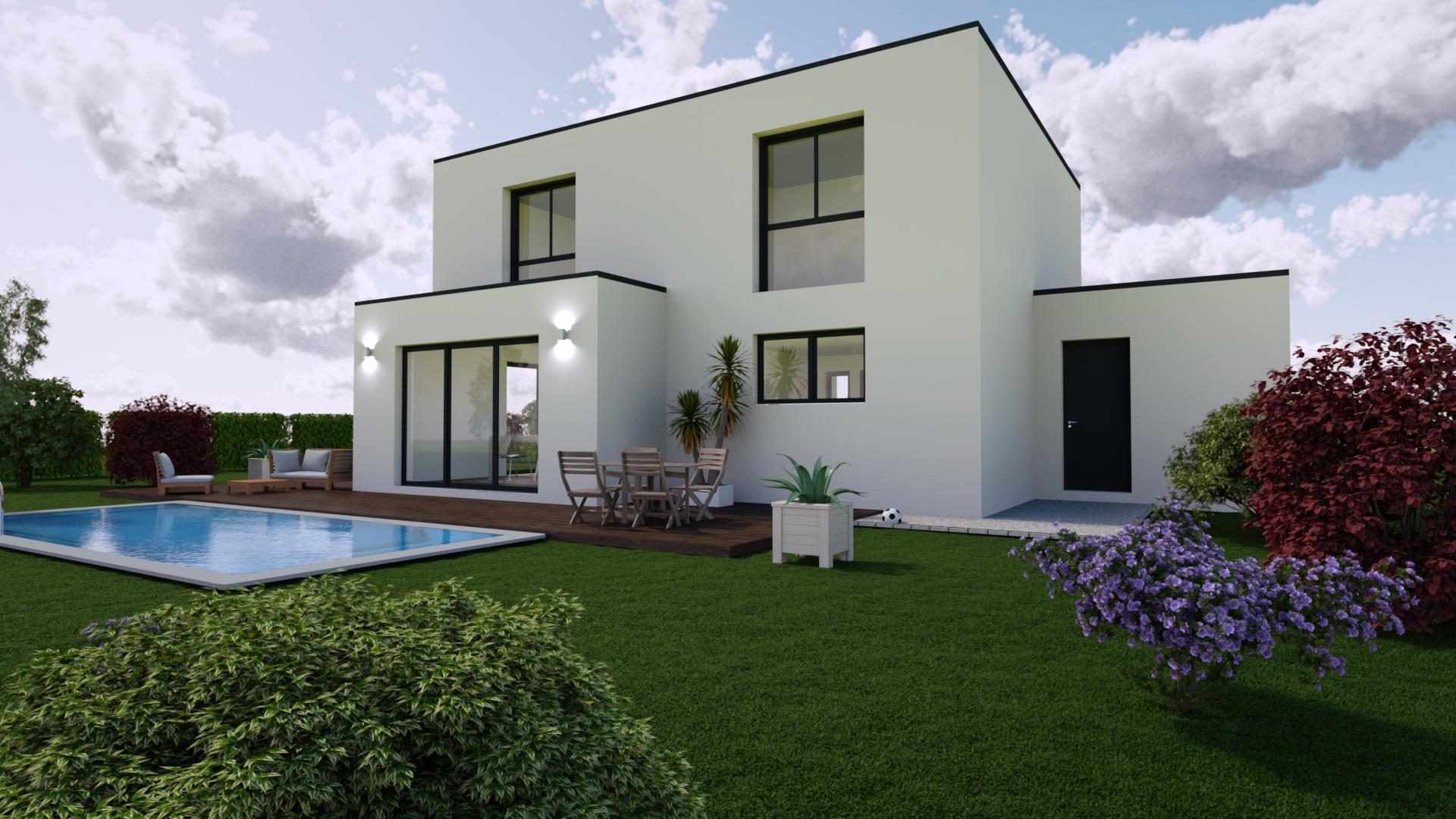 Maison neuve Loire Atlantique 161 000€ contemporaine - vue arriere - MF-Construction