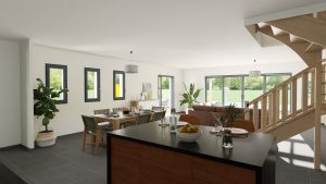 Maison La Baule + Terrain - Salle à manger ouverte sur le salon et la terrasse - (44) - MF-Construction(1)